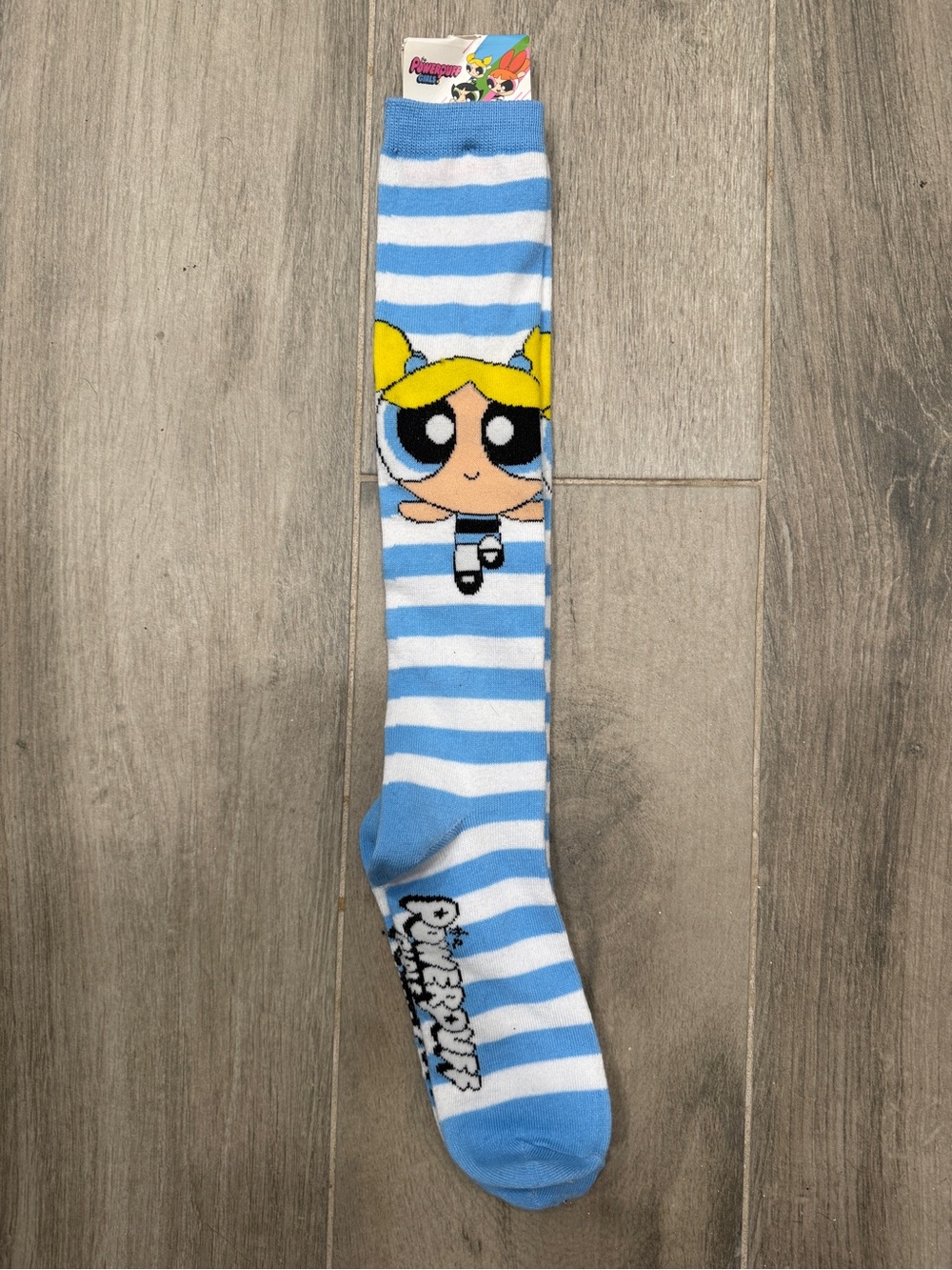 Cartoon Network The Powerpuff Girls Bubbles Blue White Striped Knee Socks